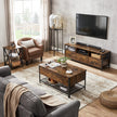 Coffee Table – Steel – Rustic Brown and Black – Folding Top with Hidden Storage and Mesh Shelf