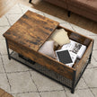 Coffee Table – Steel – Rustic Brown and Black – Folding Top with Hidden Storage and Mesh Shelf