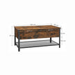 Coffee Table – Steel – Rustic Brown and Black – Folding Top with Hidden Storage and Mesh Shelf