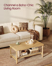 2-Tier Coffee Table – Oak – Beige – Boho Style with Storage Shelf and Rounded Corners