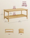 2-Tier Coffee Table – Oak – Beige – Boho Style with Storage Shelf and Rounded Corners