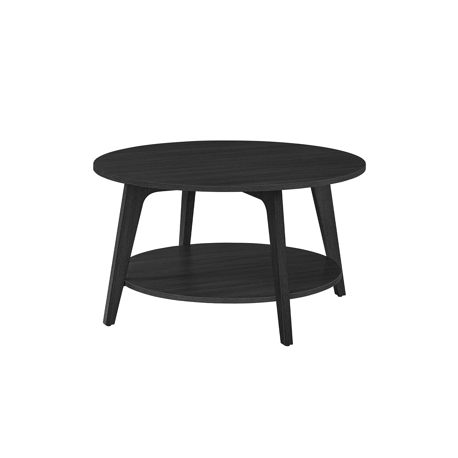 2-Tier Round Coffee Table – Engineered Wood – Charcoal Grey – Easy Assembly with Storage