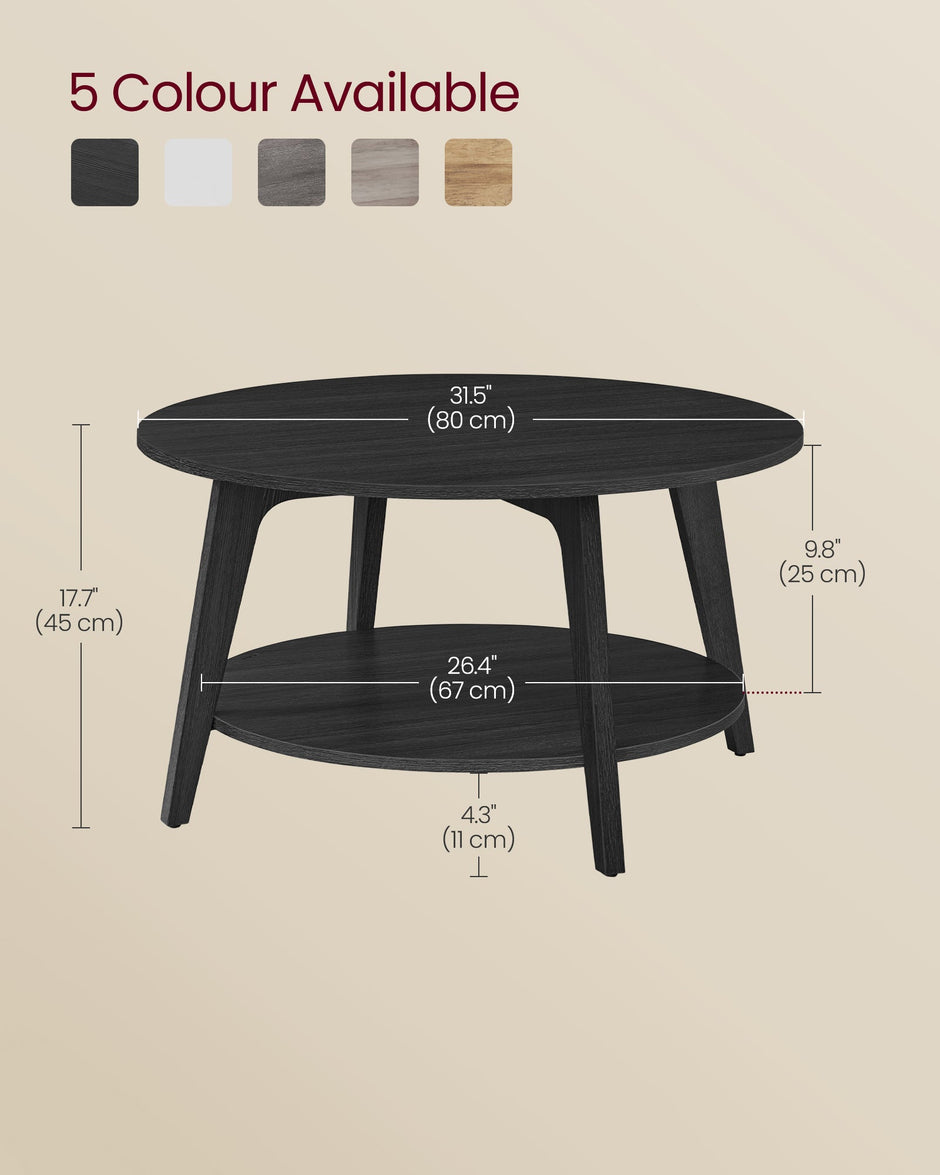 2-Tier Round Coffee Table – Engineered Wood – Charcoal Grey – Easy Assembly with Storage