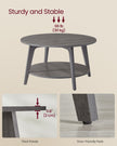 Round Coffee Table – Engineered Wood – Misty Grey – 2-Tier with Storage, Easy to Assemble