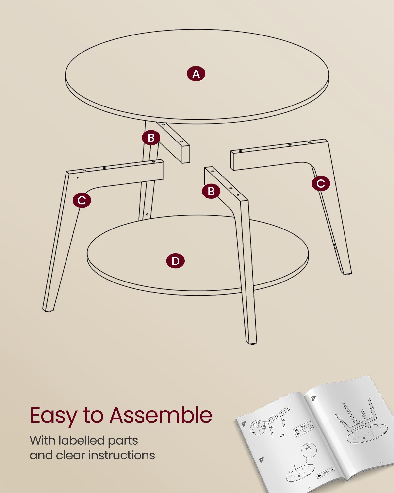 Round Coffee Table – Engineered Wood – Misty Grey – 2-Tier with Storage, Easy to Assemble