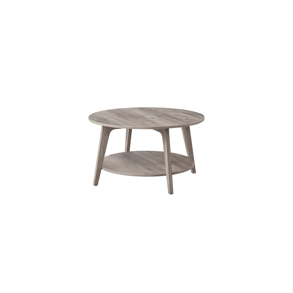 Round Coffee Table – Wood – Heather Greige – 2-Tier Design with Storage