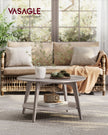 Round Coffee Table – Wood – Heather Greige – 2-Tier Design with Storage