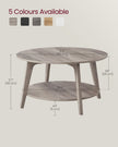 Round Coffee Table – Wood – Heather Greige – 2-Tier Design with Storage