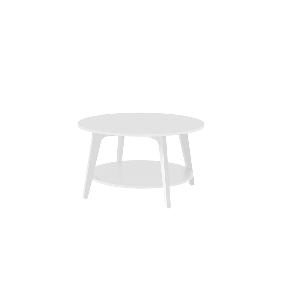 Round Coffee Table – Wood – Snow White – 2-Tier Design with Storage