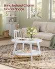 Round Coffee Table – Wood – Snow White – 2-Tier Design with Storage