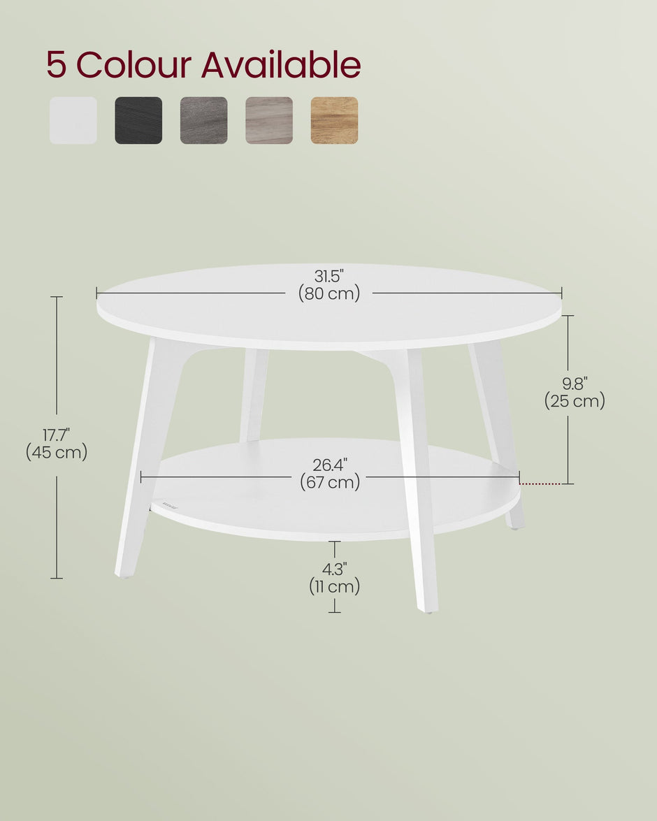 Round Coffee Table – Wood – Snow White – 2-Tier Design with Storage