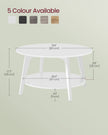 Round Coffee Table – Wood – Snow White – 2-Tier Design with Storage