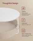 Round Coffee Table – Metal and Fabric – Matte White and Camel Brown – With Storage Basket