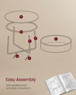 Round Coffee Table – Metal and Fabric – Matte White and Camel Brown – With Storage Basket