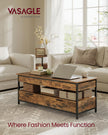 Lift Top Coffee Table – Wood – Rustic Brown and Ink Black – Hidden Compartments and Storage Drawers