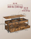Lift Top Coffee Table – Wood – Rustic Brown and Ink Black – Hidden Compartments and Storage Drawers