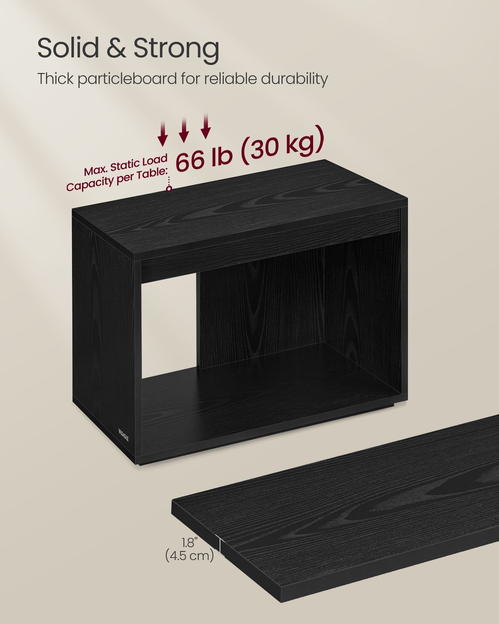 Coffee Table Set – Wooden – Ebony Black – Customisable with Storage Shelf
