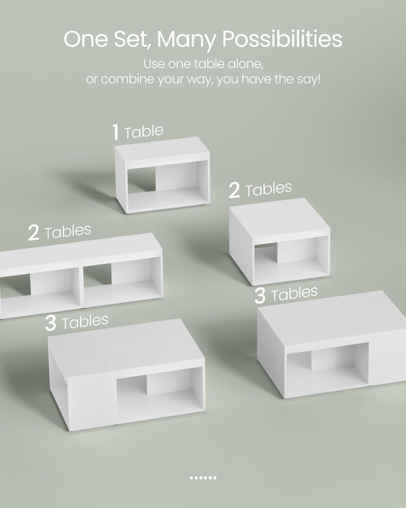 Customisable Coffee Table Set – Wood – Snow White – Modern Design with Storage Shelf