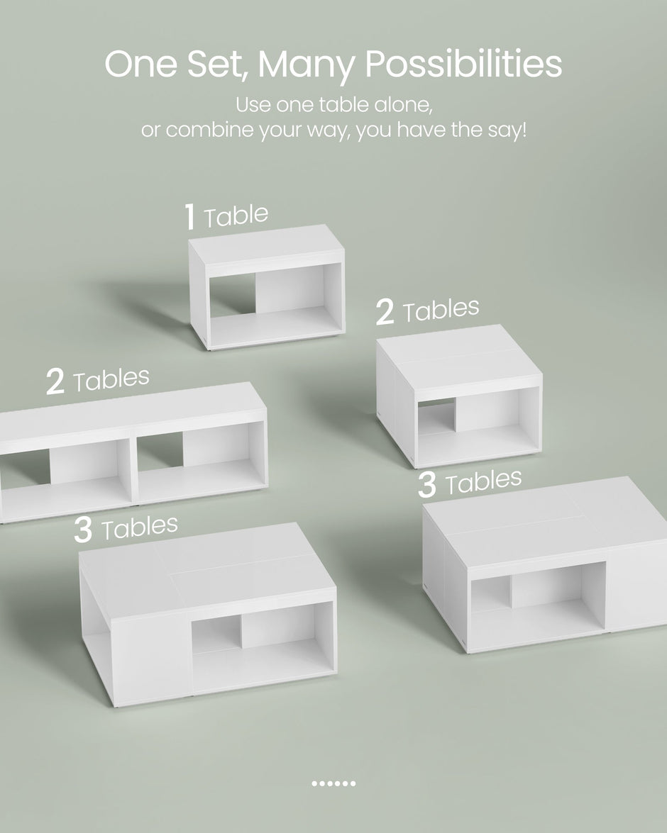 Customisable Coffee Table Set – Wood – Snow White – Modern Design with Storage Shelf