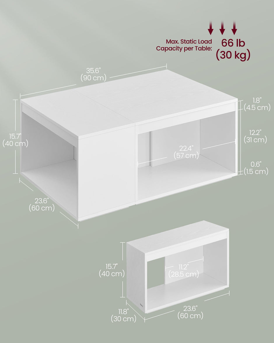 Customisable Coffee Table Set – Wood – Snow White – Modern Design with Storage Shelf
