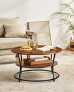 Round Cocktail Table – Metal – Rustic Brown – With Storage Shelf and Easy Assembly