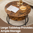 Round Coffee Table – Metal – Rustic Brown – Features Shelf and Easy Assembly