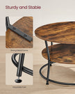 Round Cocktail Table – Metal – Rustic Brown – With Storage Shelf and Easy Assembly