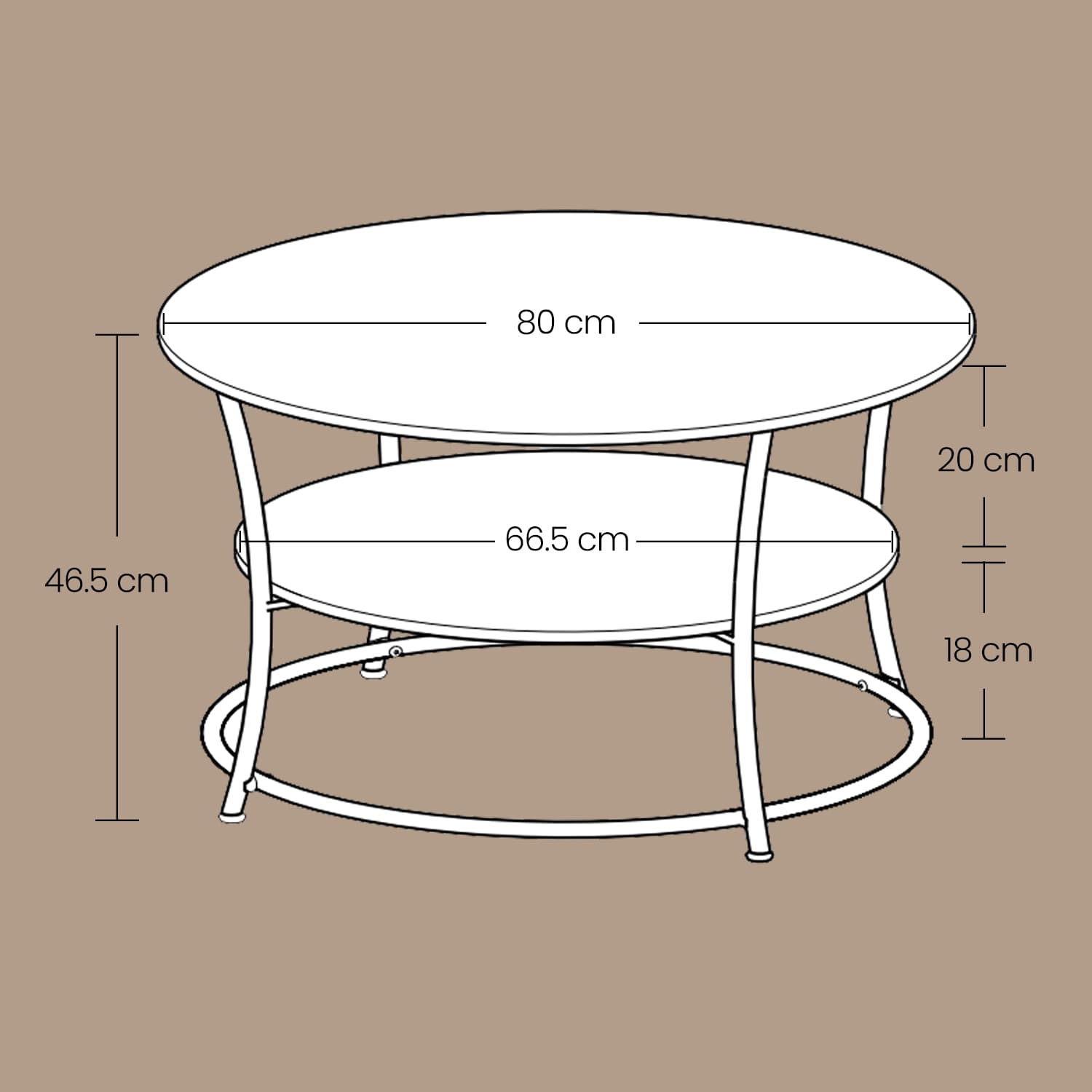 Round Coffee Table – Metal – Rustic Brown – Features Shelf and Easy Assembly