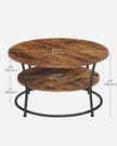 Round Cocktail Table – Metal – Rustic Brown – With Storage Shelf and Easy Assembly