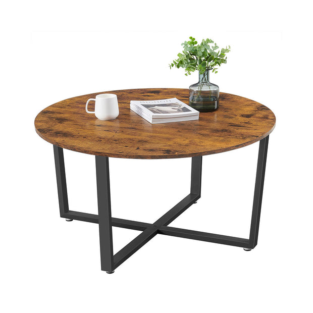 Round Coffee Table – Metal – Rustic Brown – Industrial Style, Easy to Assemble