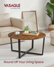 Round Coffee Table – Metal – Rustic Brown – Industrial Style, Easy to Assemble