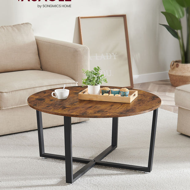 Round Coffee Table – Metal – Rustic Brown – Industrial Style, Easy to Assemble