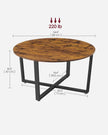 Round Coffee Table – Metal – Rustic Brown – Industrial Style, Easy to Assemble