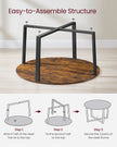 Round Coffee Table – Metal – Rustic Brown – Industrial Style, Easy to Assemble