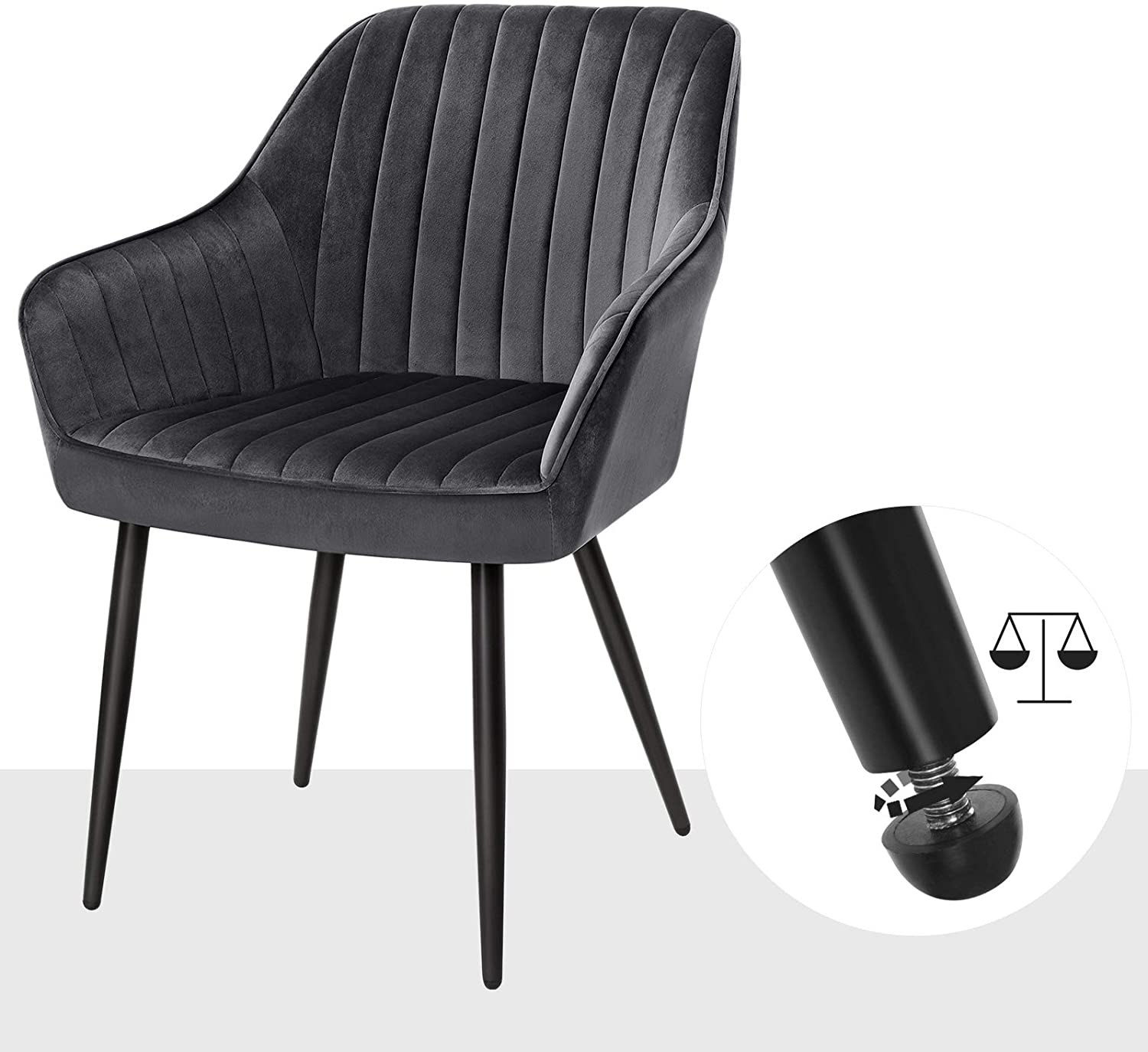 Upholstered Dining Chair – Velvet – Grey – Armrests, Metal Legs, 110 kg Load Capacity