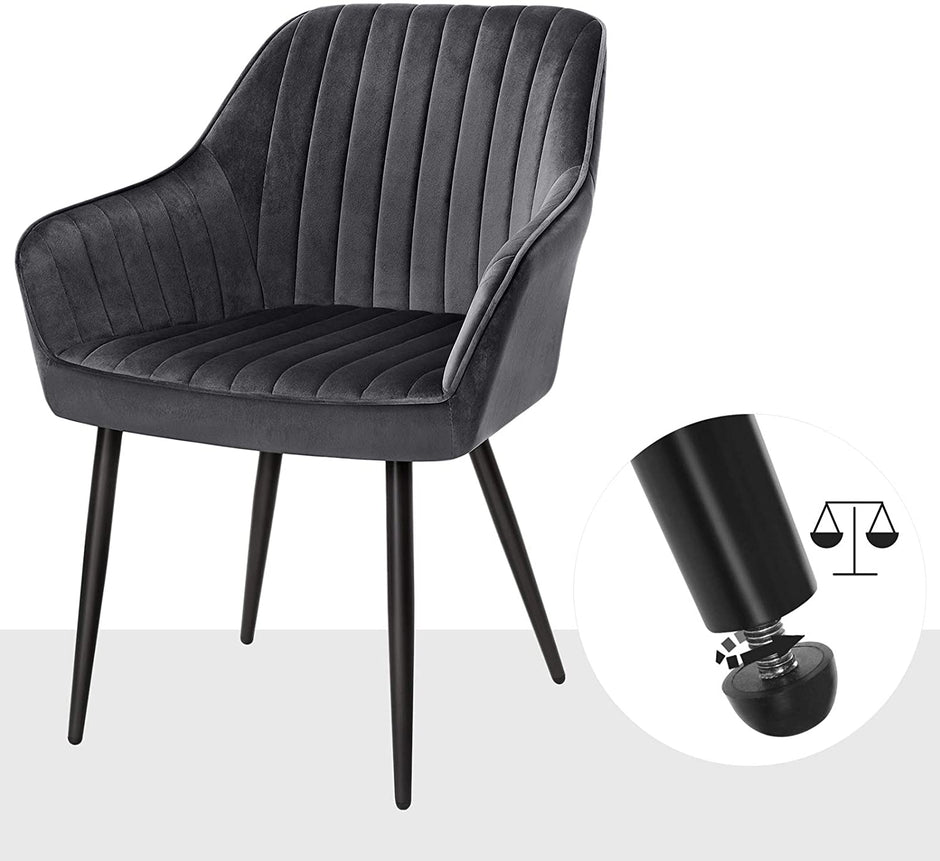 Upholstered Dining Chair – Velvet – Grey – Armrests, Metal Legs, 110 kg Load Capacity