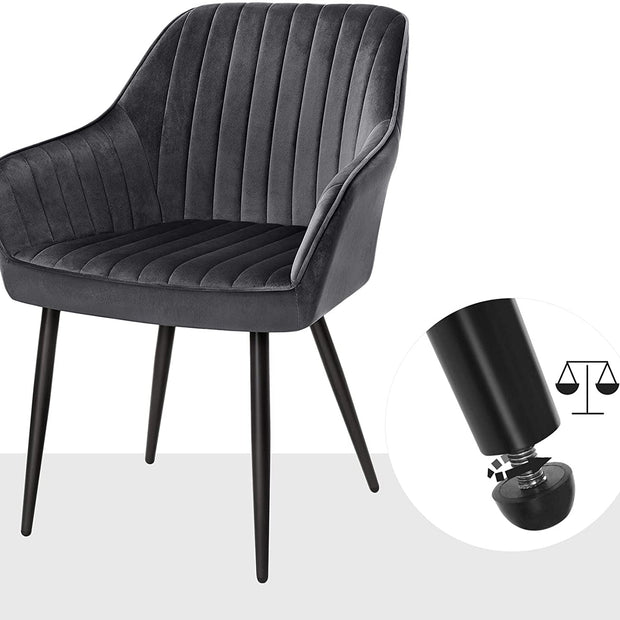 Upholstered Dining Chair – Velvet – Grey – Armrests, Metal Legs, 110 kg Load Capacity