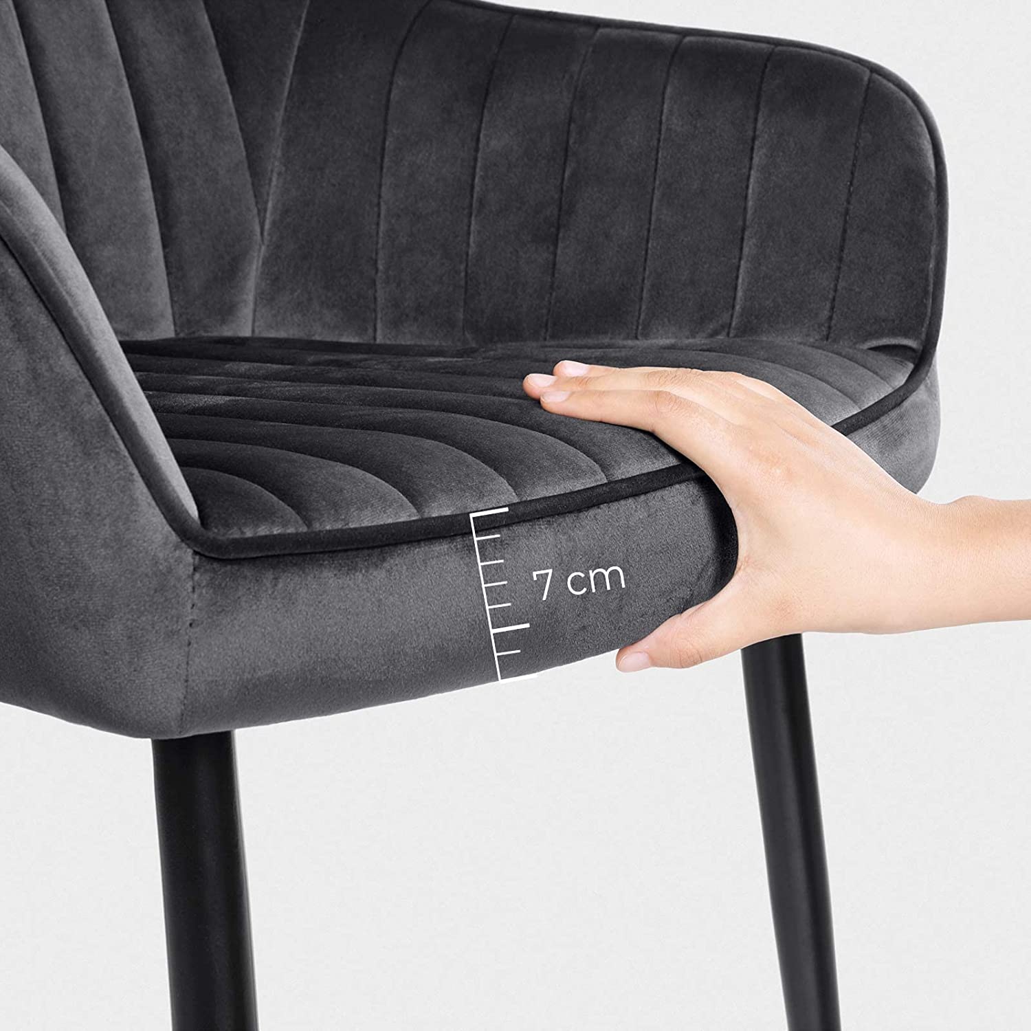 Upholstered Dining Chair – Velvet – Grey – Armrests, Metal Legs, 110 kg Load Capacity