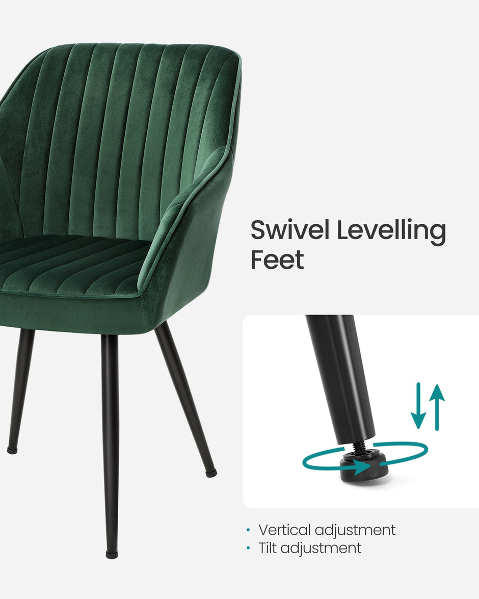 Dining Chair – Velvet – Grey – Upholstered with Armrests, Metal Legs, 110 kg Load Capacity