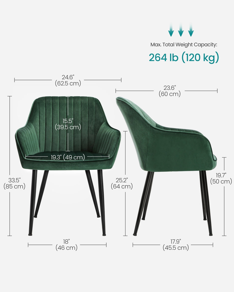 Dining Chair – Velvet – Grey – Upholstered with Armrests, Metal Legs, 110 kg Load Capacity