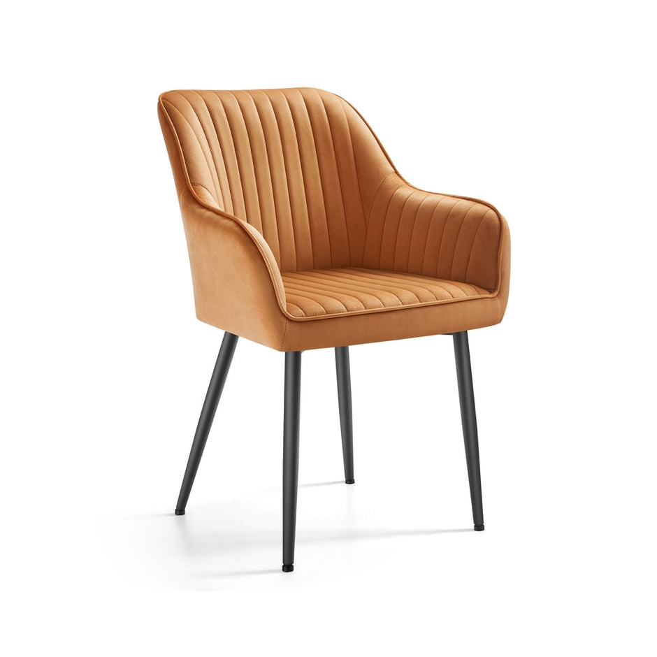 Dining Chair – Velvet – Caramel Brown and Ink Black – Upholstered with Armrests