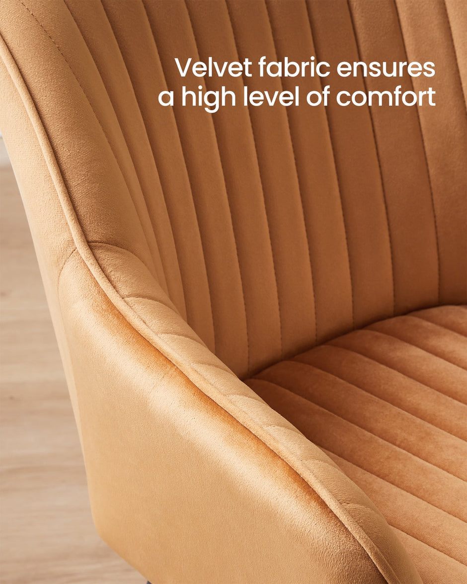 Dining Chair – Velvet – Caramel Brown and Ink Black – Upholstered with Armrests