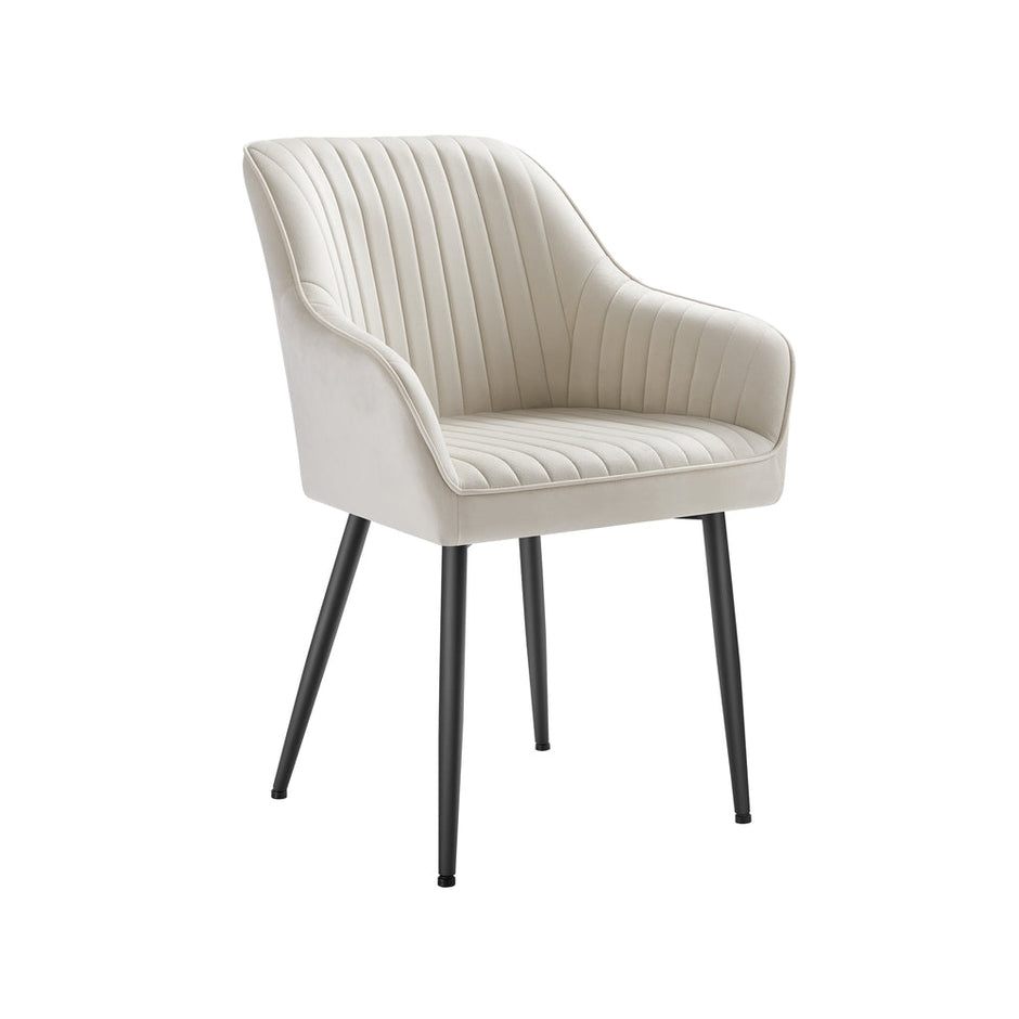 Dining Chair – Velvet – Grey – Upholstered with Armrests and Metal Legs