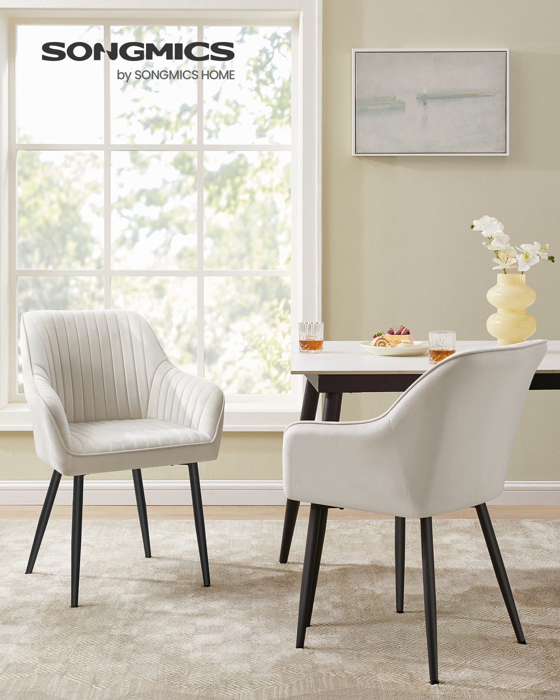 Dining Chair – Velvet – Grey – Upholstered with Armrests and Metal Legs