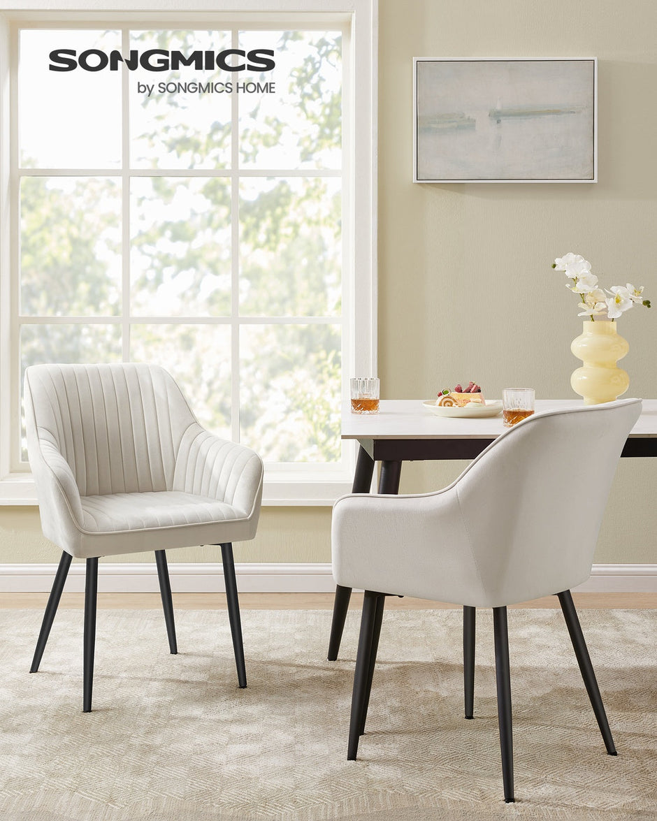 Dining Chair – Velvet – Grey – Upholstered with Armrests and Metal Legs