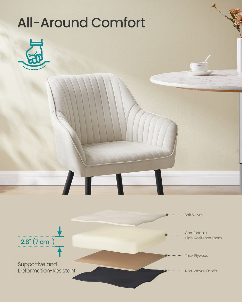 Dining Chair – Velvet – Grey – Upholstered with Armrests and Metal Legs