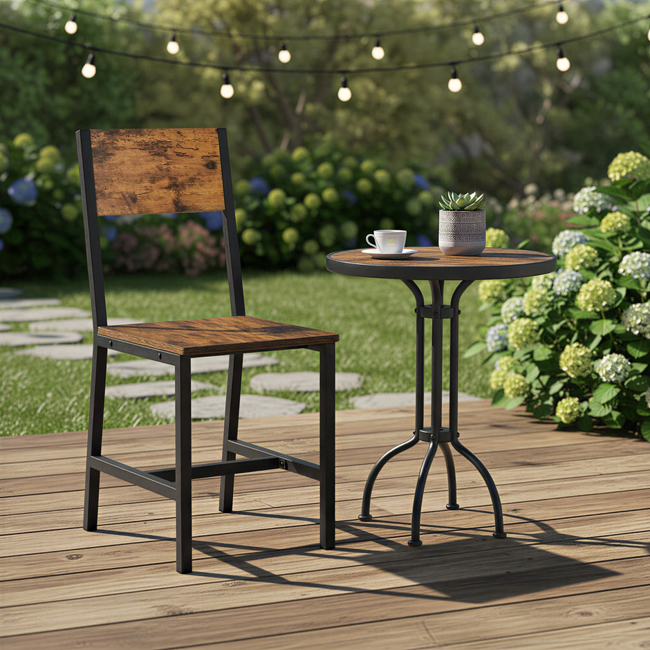 Set of 2 Rustic Brown and Black Kitchen Chairs – Steel Frame – Stylish Back Design