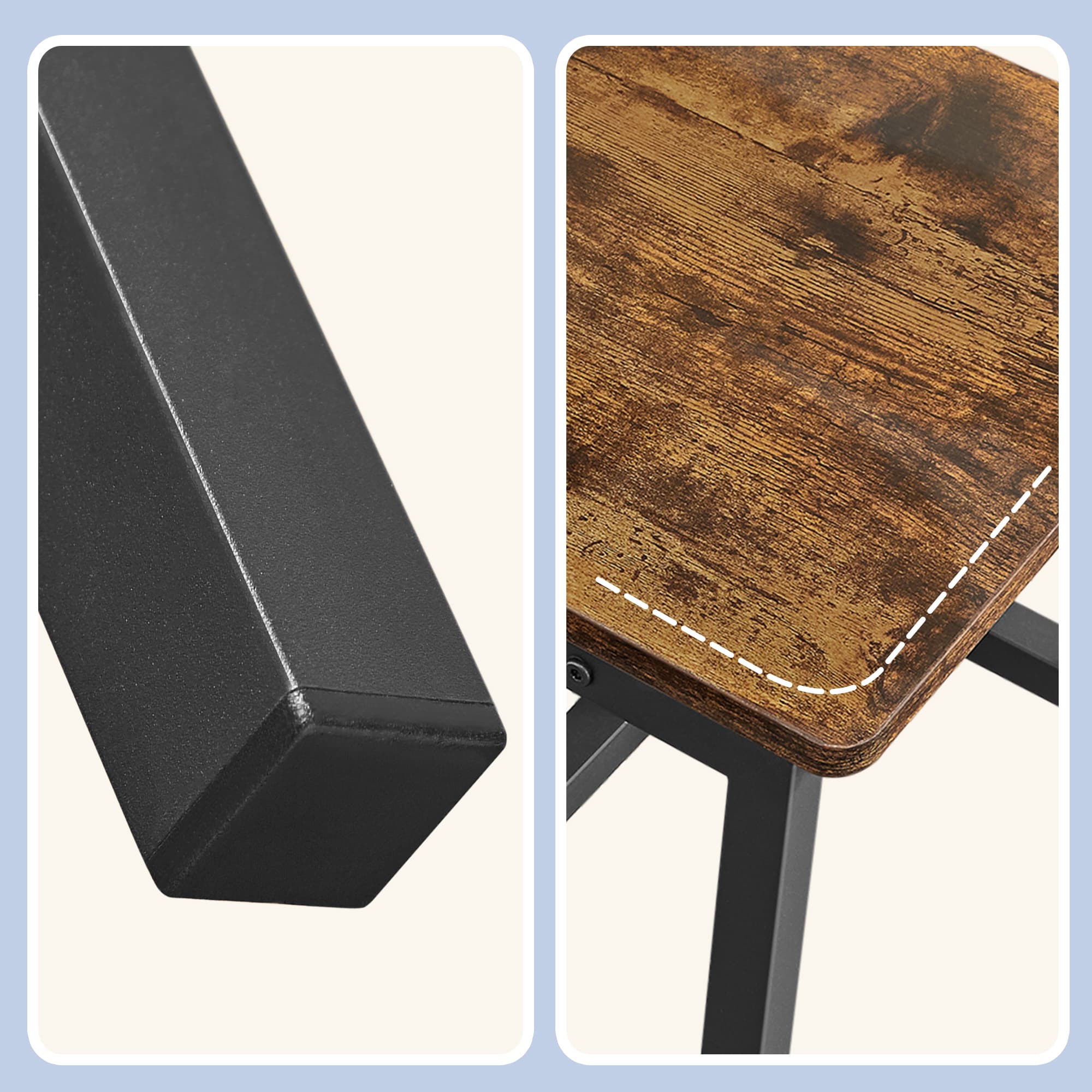 Set of 2 Rustic Brown and Black Kitchen Chairs – Steel Frame – Stylish Back Design