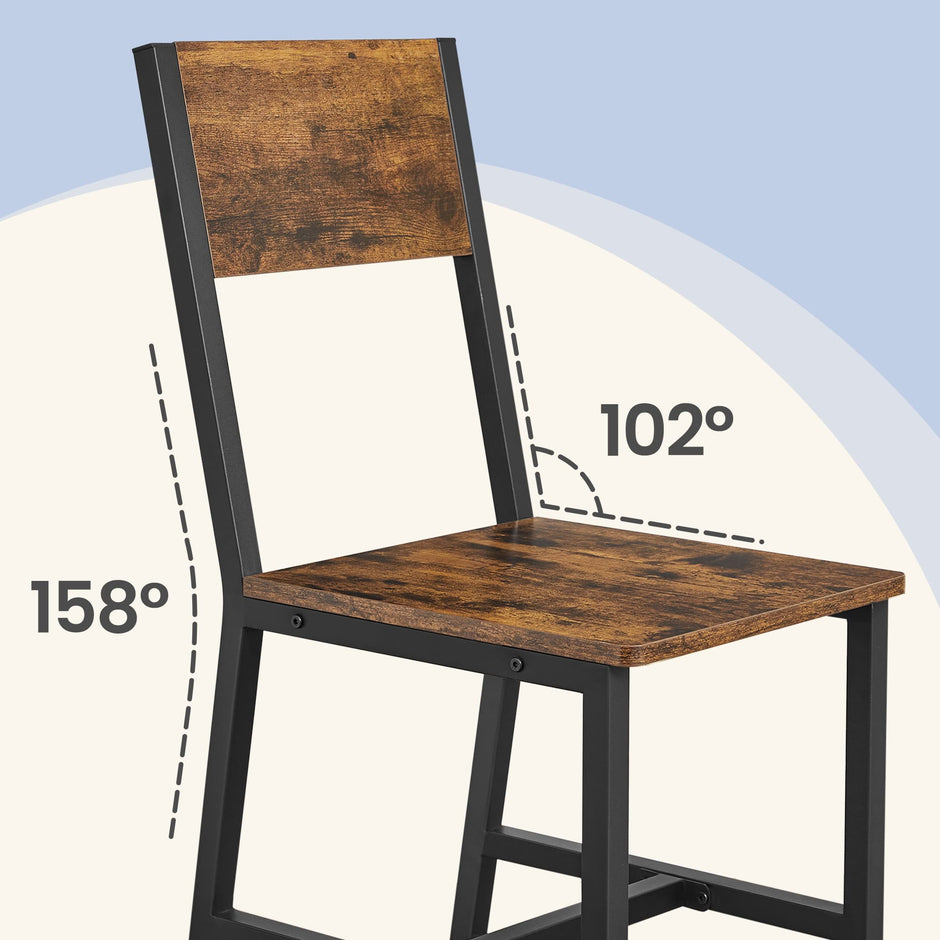 Set of 2 Rustic Brown and Black Kitchen Chairs – Steel Frame – Stylish Back Design