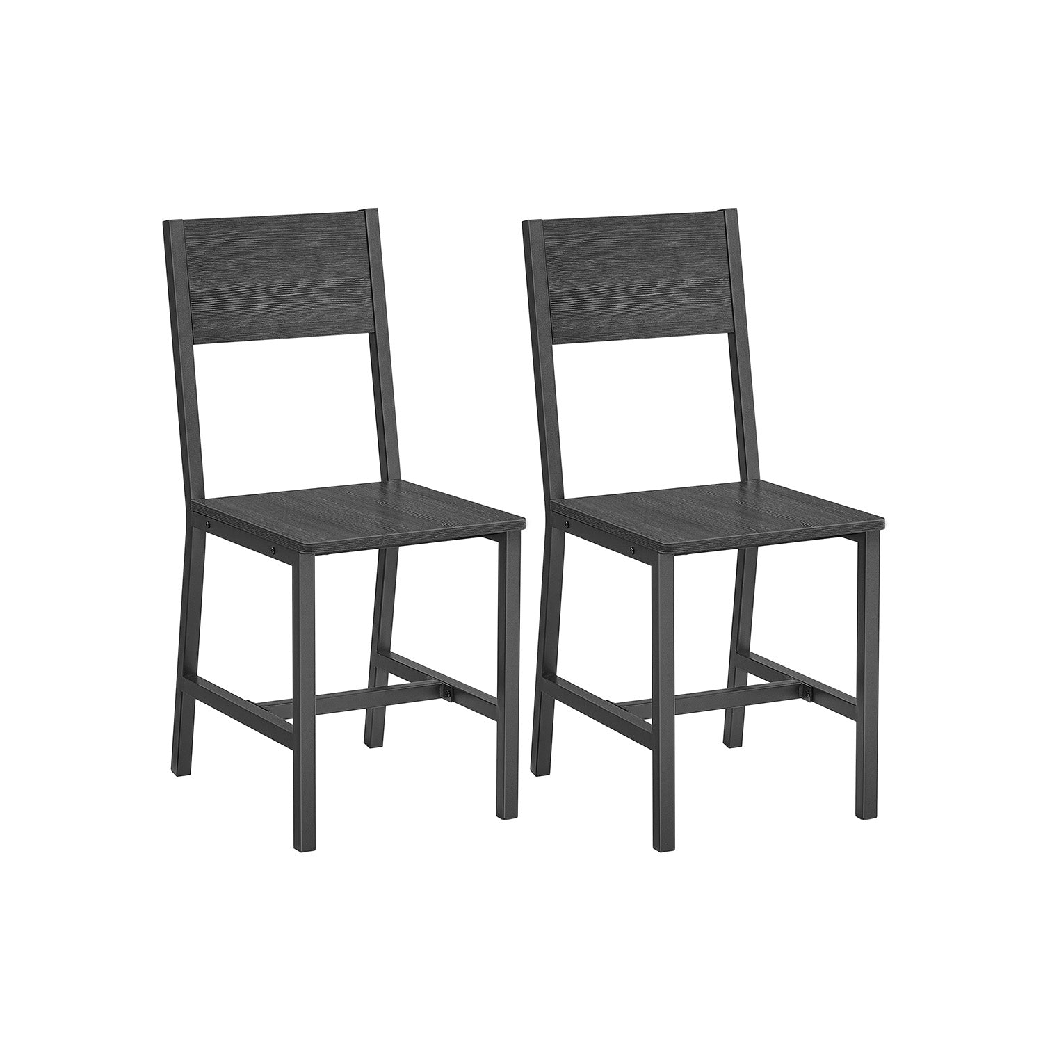 Set of 2 Dining Chairs – Steel Frame – Charcoal Grey and Ink Black – Industrial Style